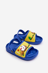 Light Children's Slides Sandals With Animal Motif Blue-Yellow Rico 