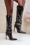 Lacquered Stiletto Boots With Golden Decoration Black Tistaria