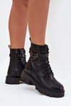 Women's Work Boots With Decorative Strap Insulated Eco Leather Black Selita
