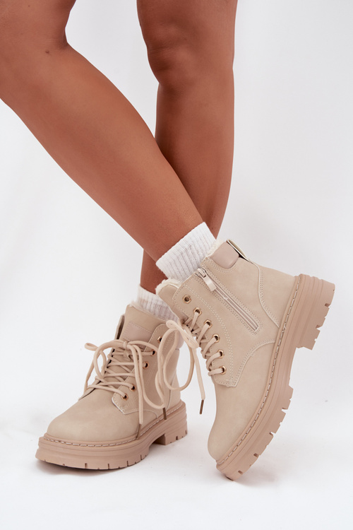 Damskie Trapery Ocieplane Na Zamek Jasnobeżowe Tharika