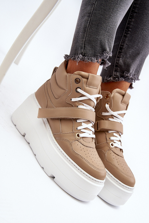 Sneakersy Skóra Naturalna Damskie Zazoo 3450 Beżowe