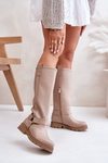 Leather Knee High Women's Boots Beige Lewski 3615