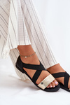 Women's Flat Sandals With Elastic Straps Black-Gold Marinea