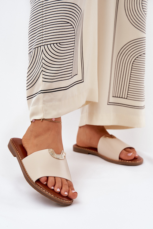 Damskie Klapki Damskie Płaskie Eko Skóra Ozdobne Detale Beżowe Mevith