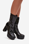 Patent leather women's ankle boots on platform and wedge heel black Calvessa