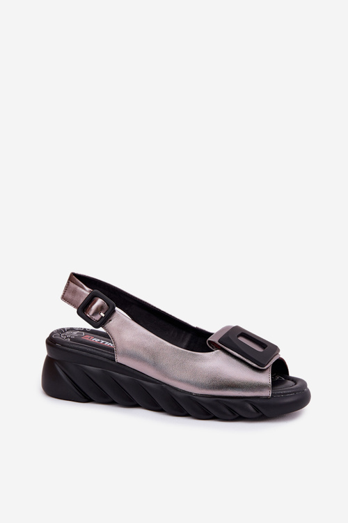 Ladies leather wedge sandals with decoration Artiker 56C2158 graphite