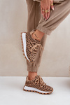Sneakersy Buty Sportowe Damskie Eko Skórzane Panterka Brązowe Riadella
