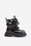 Insulated Girls' Boots With Teddy Bear Zippered Black Lacquered Relobia