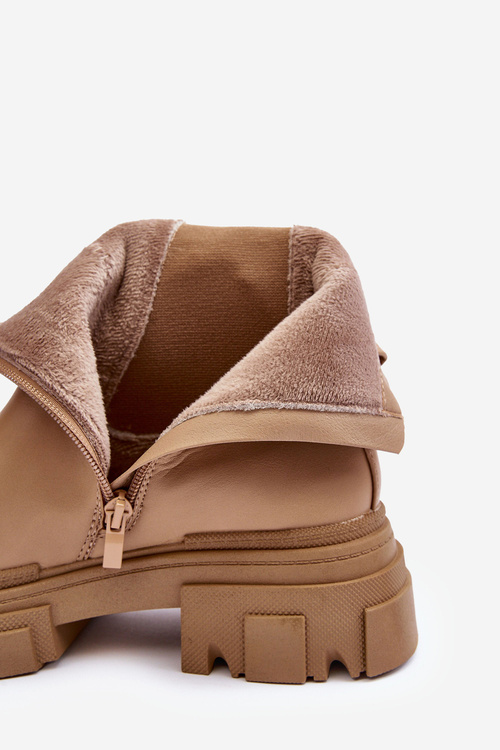 Leather Ankle Boots on Flat Heel and Platform Beige Solita