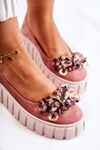Suede Ballerinas On A Platform With A Ornament Pink Ladette