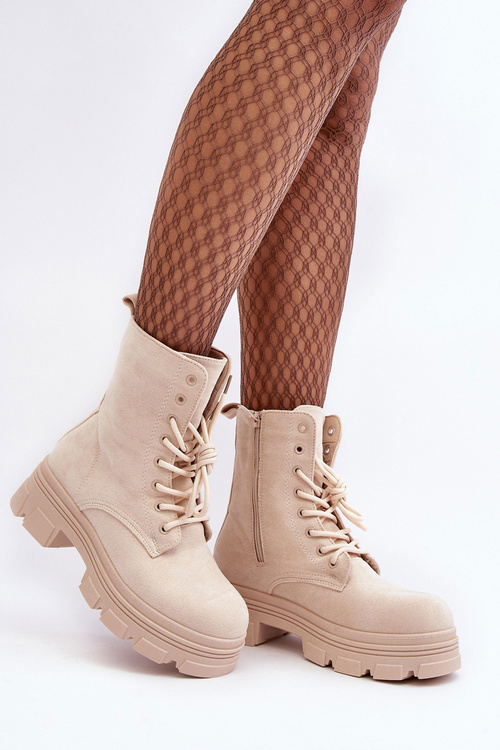 Suede Boots With Zipper Beige Marley