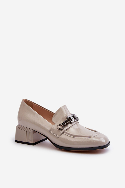 Grey Patent Leather Court Shoes with Block Heel S.Barski MR38-960