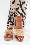 Ladies platform sandals with decorative flowers beige Tessara
