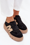 Damskie Sneakersy Platforma Zamsz Czarne Vinceza 79561