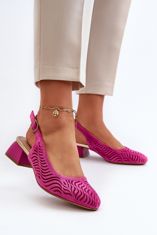Fuchsia Block Heel Court Shoes Gemifa