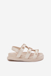 Girls Sandals With Golden Detail Beige Lunessa