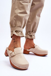Women's Leather Slippers Clogs Beige Fanett