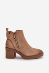 Lined Women's Ankle Boots with Block Heel in Beige Velarilla