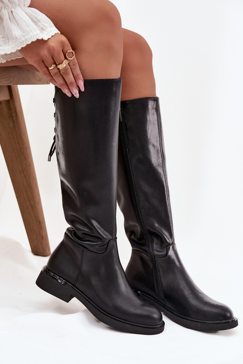 Insulated Women's Leather Boots Flat Heel Vinceza 66822 Black