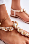 Women's Leather Sandals Flip-Flops With A Decorative Belt Beige Juliana