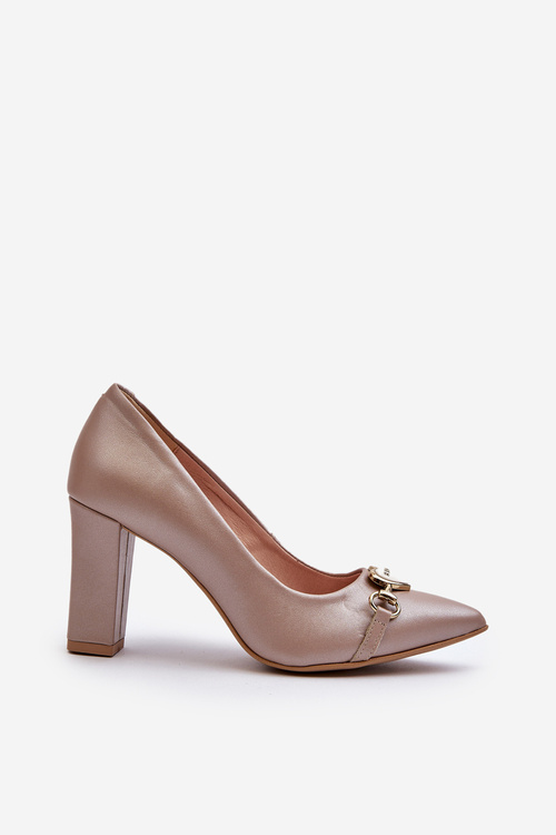 Pearl Heart Leather Court Shoes with Block Heel Zazoo 2453/OS