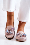 Women's Leather Loafers With Fringes Pink Laressa