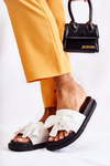 Classic Women's Leather Slippers With A Bow White Dessy