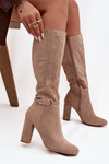 Women's High Heel Boots with Gold Buckle Insulated Beige Seraphine