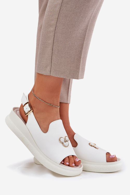 Women's leather sandals with decoration Vinceza 66757 white