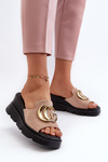 Ladies Slippers Made Of Eco Suede On Wedge And Platform With Golden Decoration Vinceza 58295 Beige