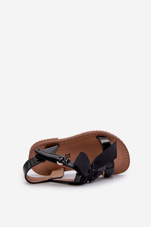 Black Patent Children's Sandals with Bow on Velcro Joratia