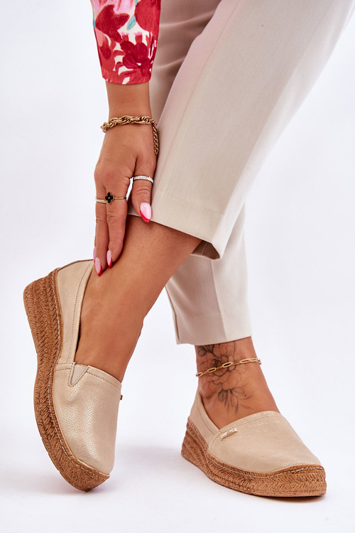 Women's Wedge Leather Espadrilles Beige & Gold Hadlee