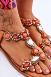 Suede Flat Sandals With Stones Orange Dallas