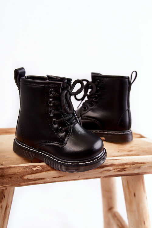 Children's Leather Boots With Zipper Black Omua