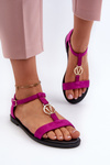 Women's Flat Sandals with Gold Embellishment Vinceza 17321 Fuchsia
