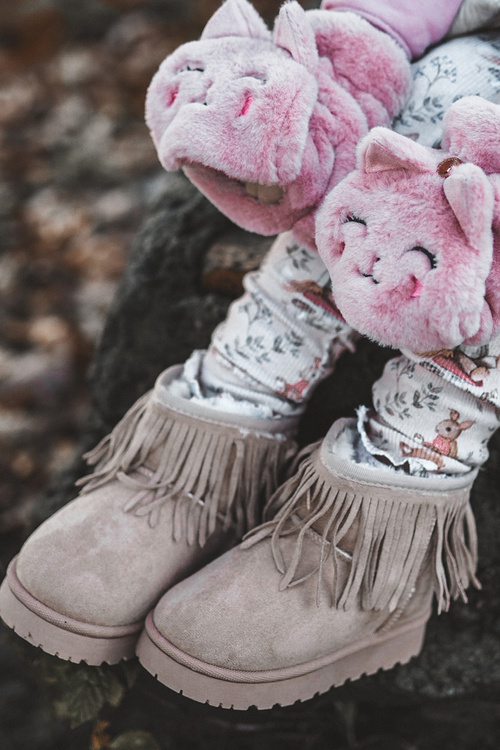 Fleece-Lined Snow Boots with Decorative Fringes for Kids Beige Nimia'