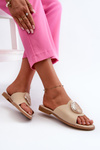 Women's Flat Heeled Sandals with Beige Decoration Rivashea