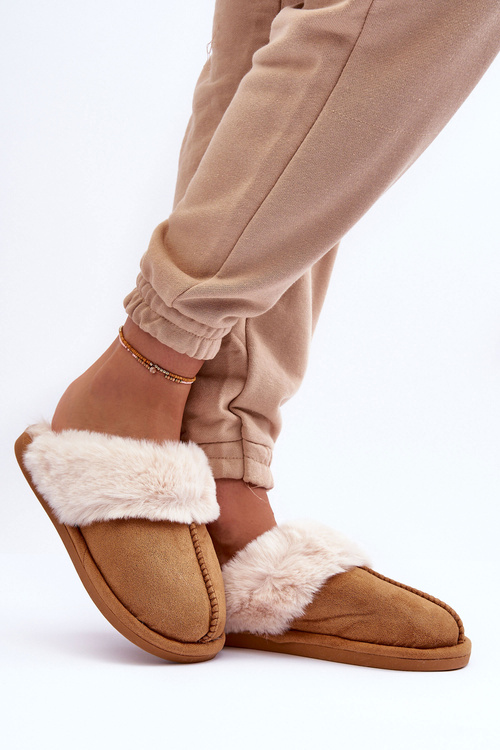 Women's Slippers With Fur Camel Pinky