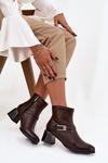 Leather Women's Boots with Heel with Buckle Zazoo 60562 Chocolate