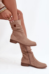 Insulated Women's Boots With Ruched Shaft Flat Heel Beige Krisia
