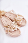Women's Leather Slippers With A Chain Beige Soline