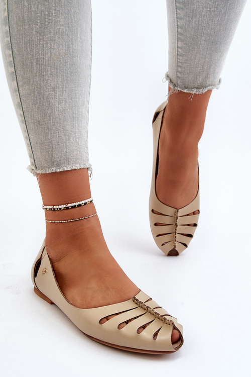 Zazoo 10009 Comfortable Women's Leather Ballerina Flats Beige