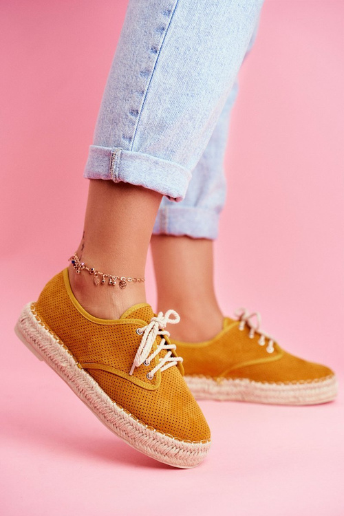 Espadryle Damskie Na Platformie Lniane Żółte Sonya
