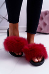 Women's Flip Flops with Natural Fur Red Naturis