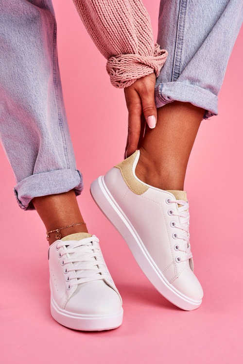 Sporty Women's Shoes White with Beige Heel Milly