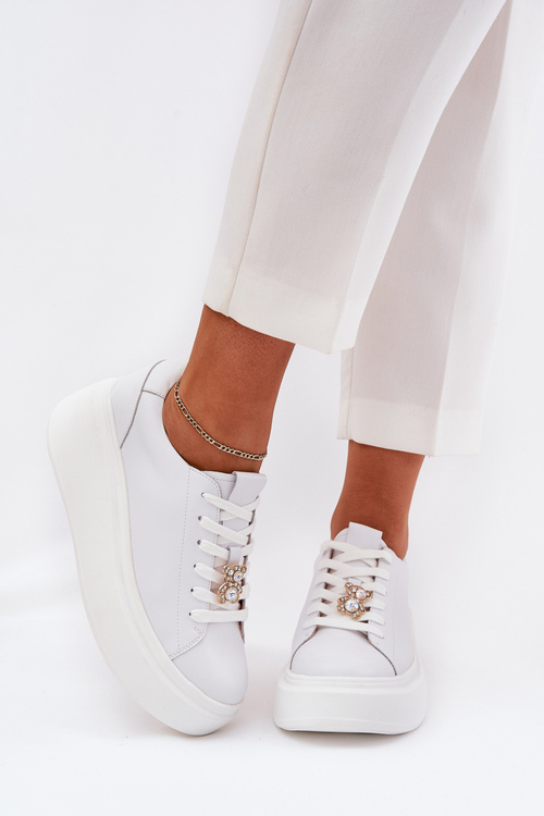 Women's Leather Sports Shoes On Platform With Clip Vinceza 39922 White