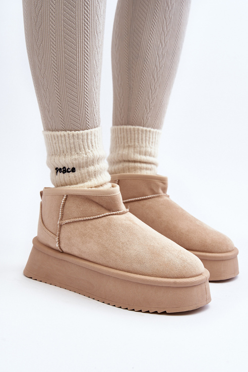 Śniegowce Damskie Na Grubej Podeszwie Beżowe Caliksa UA-1855