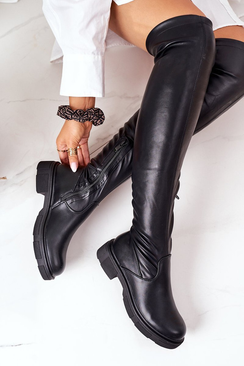 Leather Over The Knee Boots Black Selina