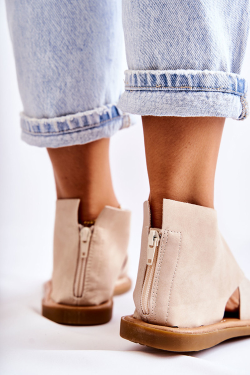 Women's Leather Sandals Broad Foot Beige Catalise