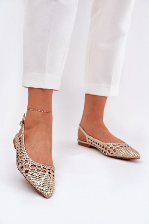 Ballet Flats With Weaving On A Flat Heel Golden Carollese